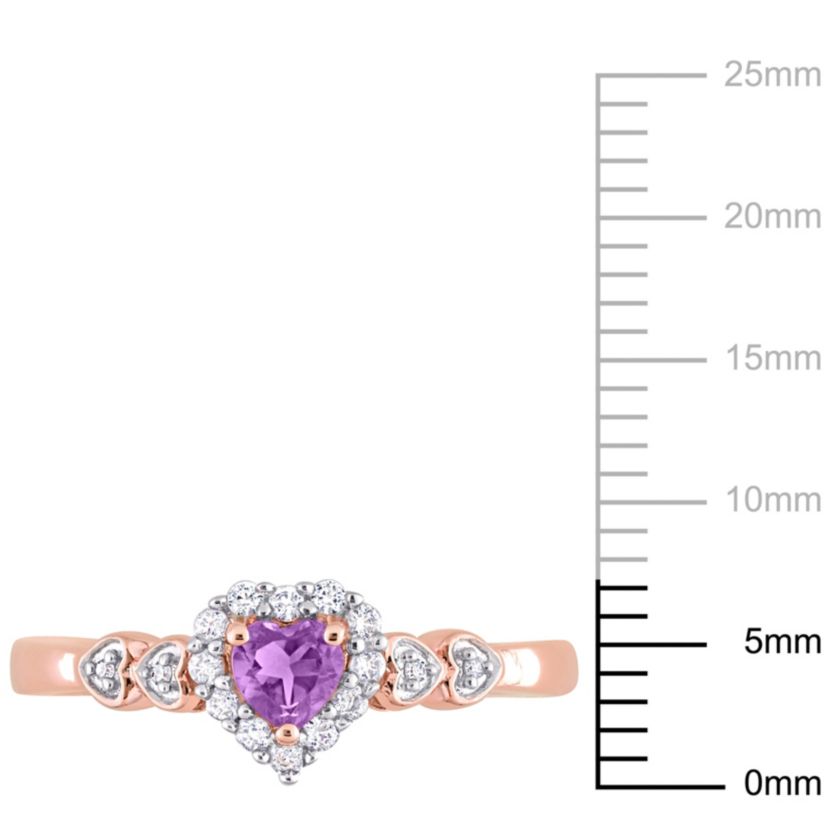 Lab Created Amethyst and Created White Sapphire with Diamond Accent Halo Promise Ring in Rose Plated Sterling Silver