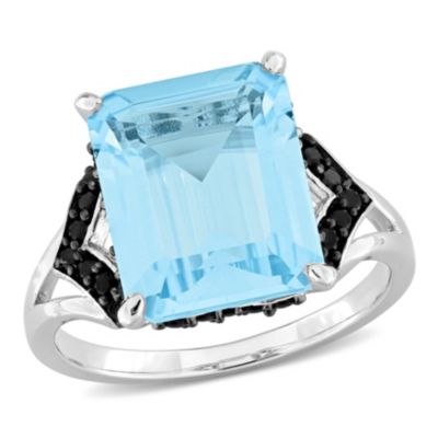 Belk & Co Sky Blue Topaz and Black Sapphire Cocktail Ring in Sterling Silver, White, 5