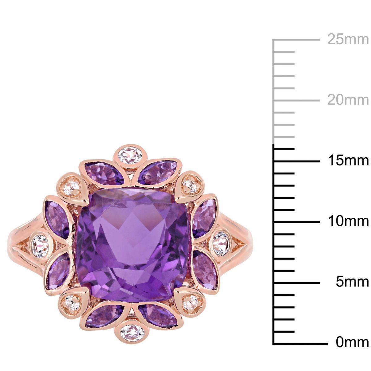 African-Amethyst and White Topaz Floral Ring in Rose Plated Sterling Silver