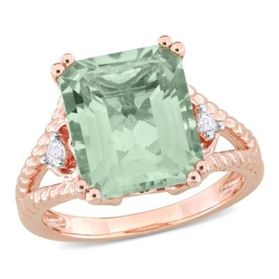 Belk & Co Green Quartz and White Topaz Ring in Rose Plated Sterling Silver, Pink, 5
