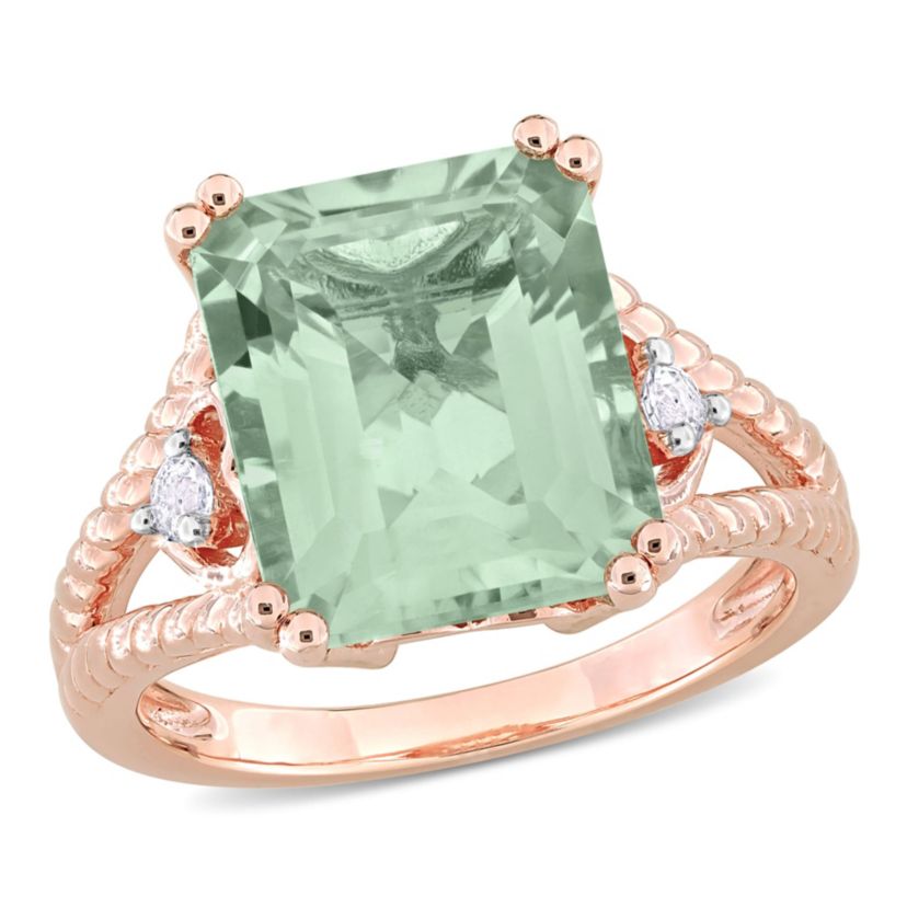 Green Quartz and White Topaz Ring in Rose Plated Sterling Silver