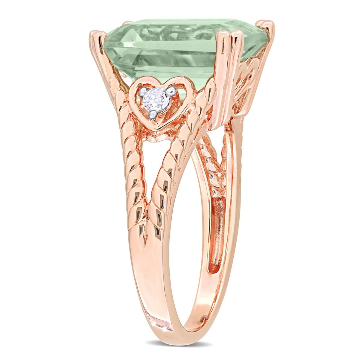 Green Quartz and White Topaz Ring in Rose Plated Sterling Silver