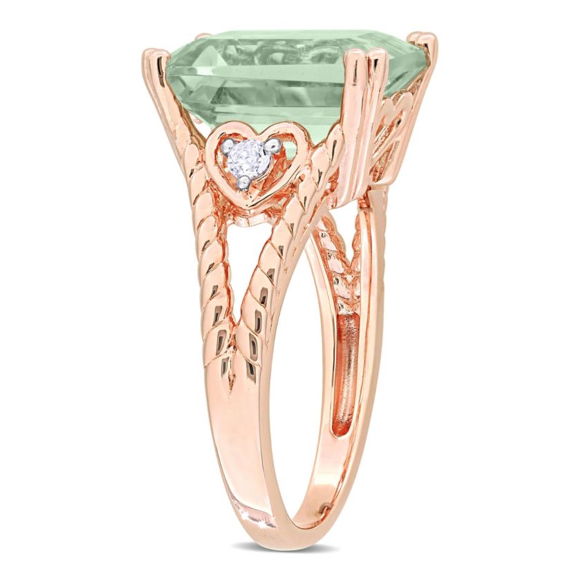 Green Quartz and White Topaz Ring in Rose Plated Sterling Silver