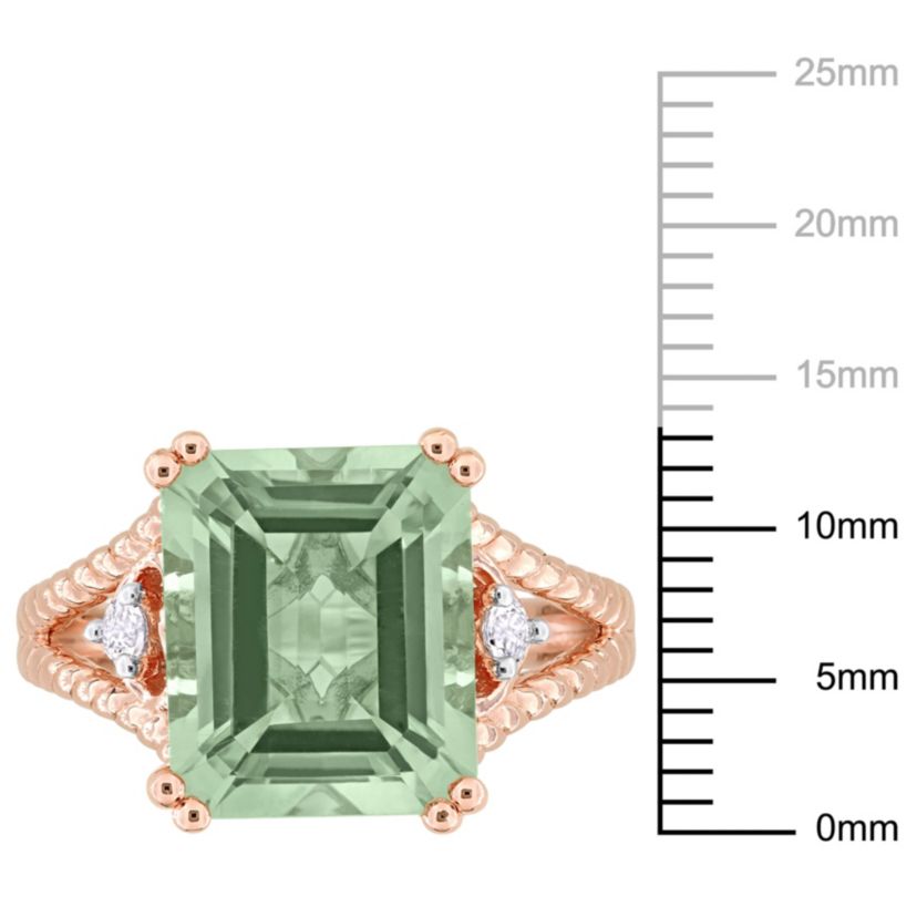 Green Quartz and White Topaz Ring in Rose Plated Sterling Silver