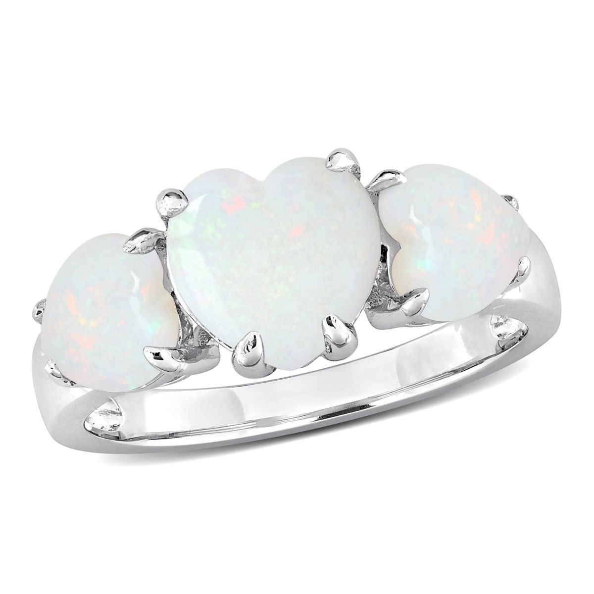 Opal 3-Stone Heart Ring in Sterling Silver