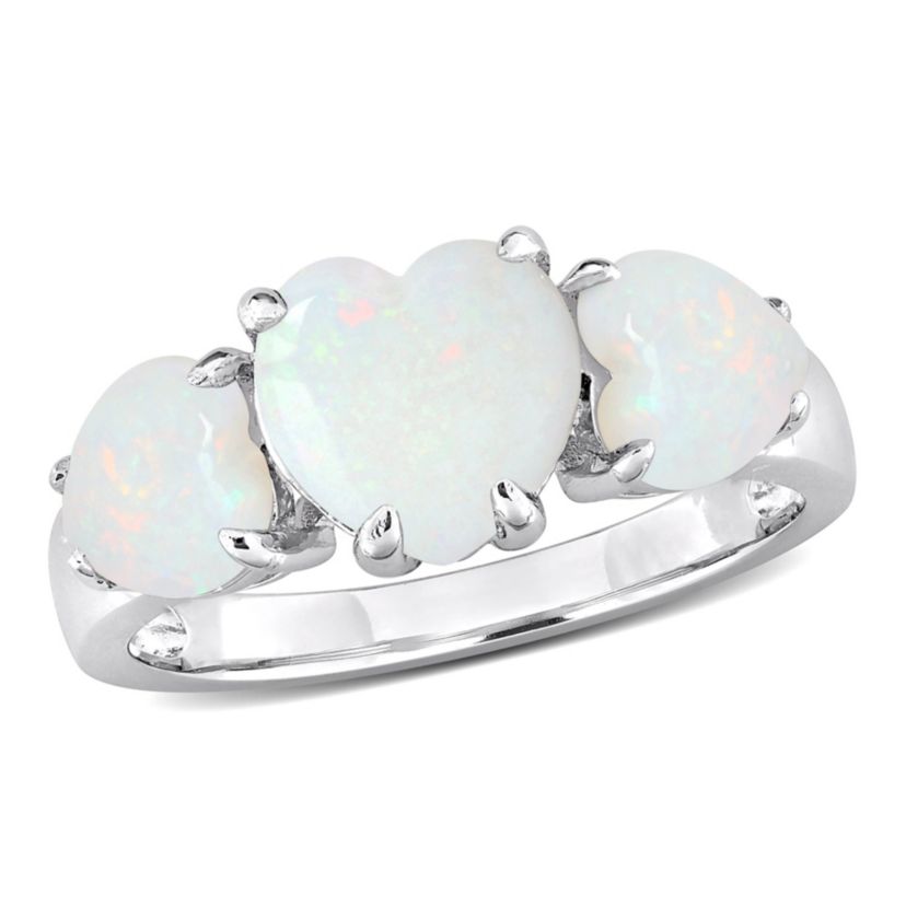 Opal 3-Stone Heart Ring in Sterling Silver