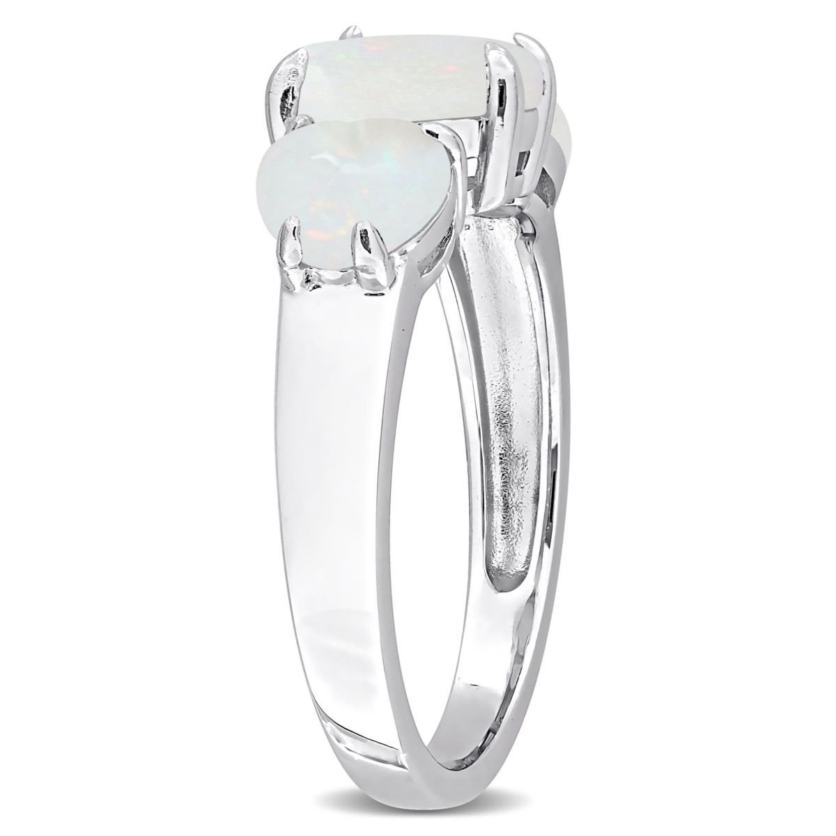 Opal 3-Stone Heart Ring in Sterling Silver