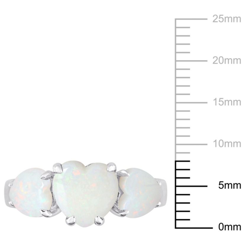 Opal 3-Stone Heart Ring in Sterling Silver