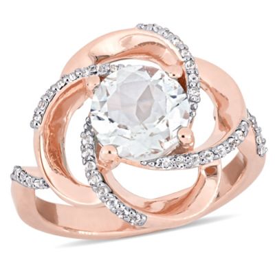 Belk & Co White Topaz Floral Interlaced Swirl Ring in Rose Plated Sterling Silver, Pink, 7