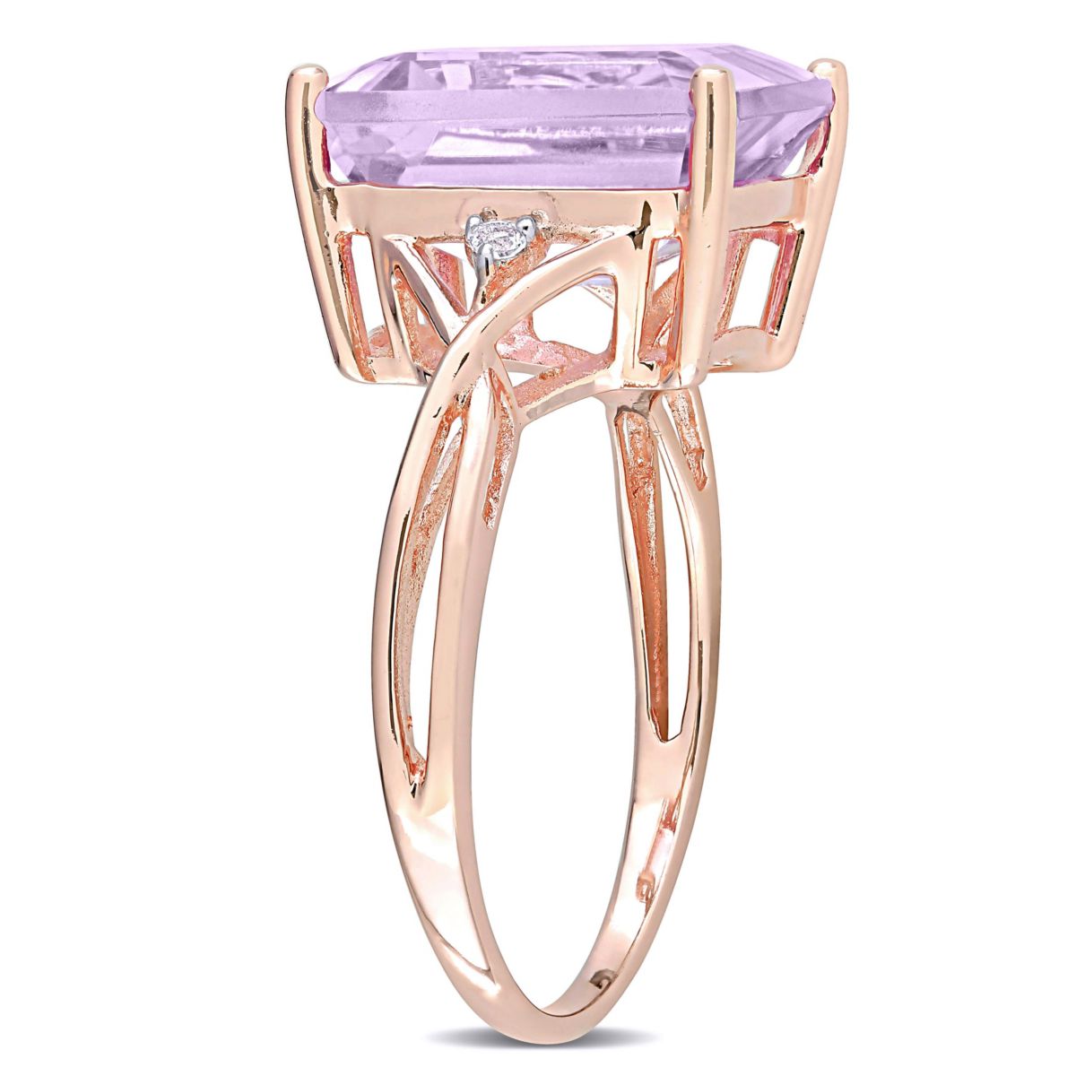 Rose de France and White Topaz Cocktail Ring in Rose Plated Sterling Silver