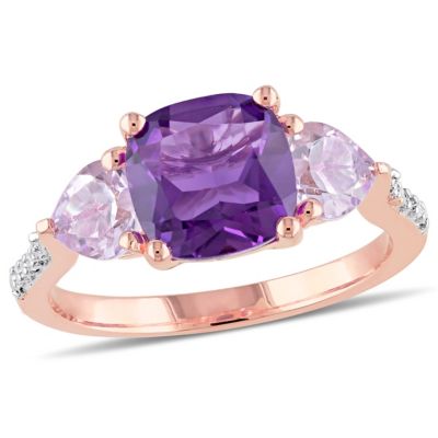 Belk & Co Amethyst and Rose de France with Diamond Accent Ring in Rose Plated Sterling Silver, Pink, 6