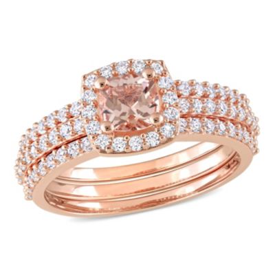 Belk & Co Lab Created Morganite and White Sapphire Bridal Ring Set in Rose Plated Sterling Silver, Pink, 7.5