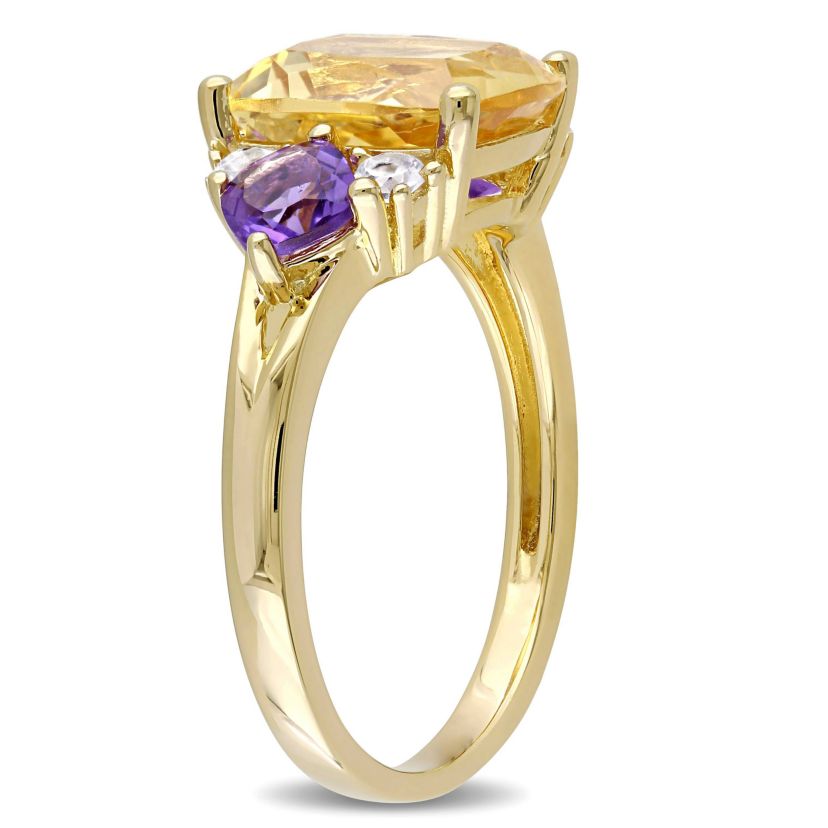 Citrine, Amethyst and White Topaz Ring in Yellow Plated Sterling Silver