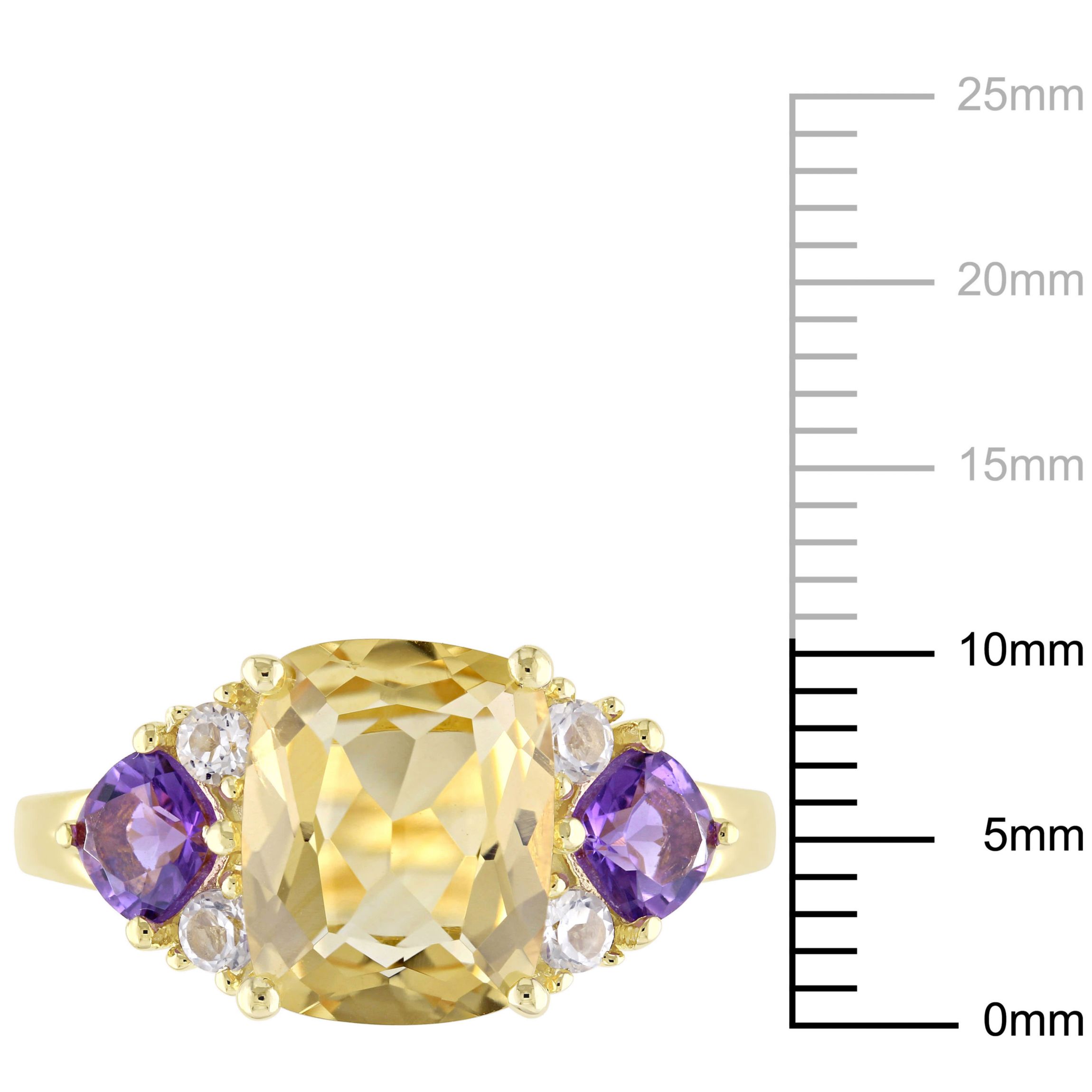 Citrine, Amethyst and White Topaz Ring in Yellow Plated Sterling Silver
