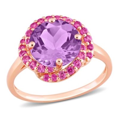 Belk & Co Lab Created Amethyst and Pink Sapphire Rosebud Ring in Rose Plated Sterling Silver