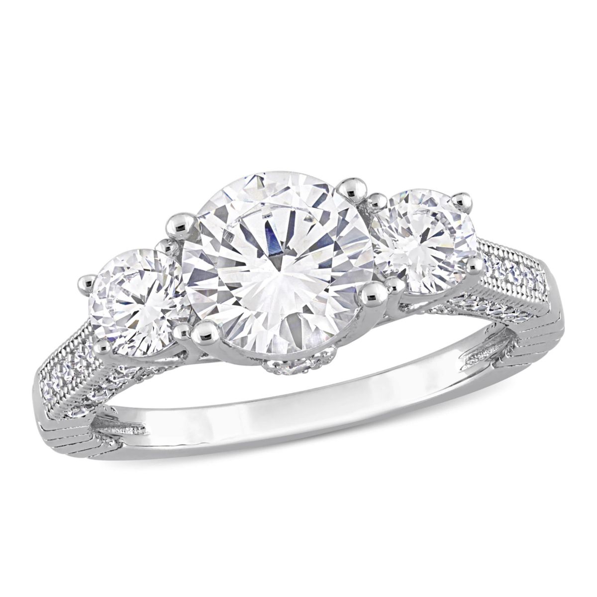 Lab Created Cubic Zirconia 3-Stone Engagement Ring in Sterling Silver