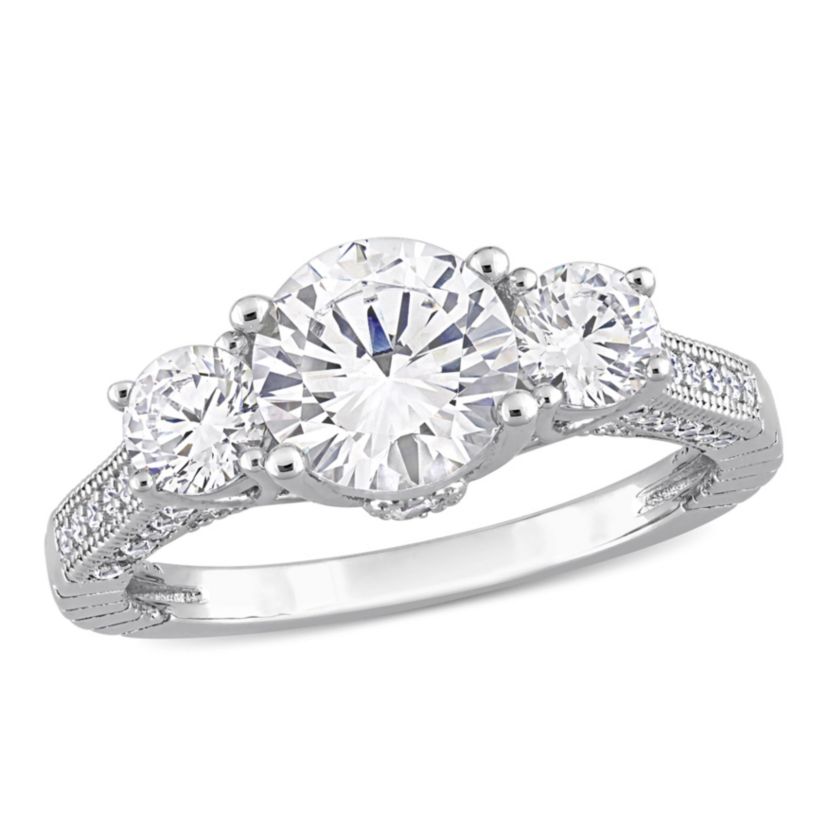 Lab Created Cubic Zirconia 3-Stone Engagement Ring in Sterling Silver