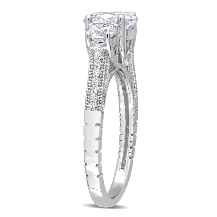 Lab Created Cubic Zirconia 3-Stone Engagement Ring in Sterling Silver