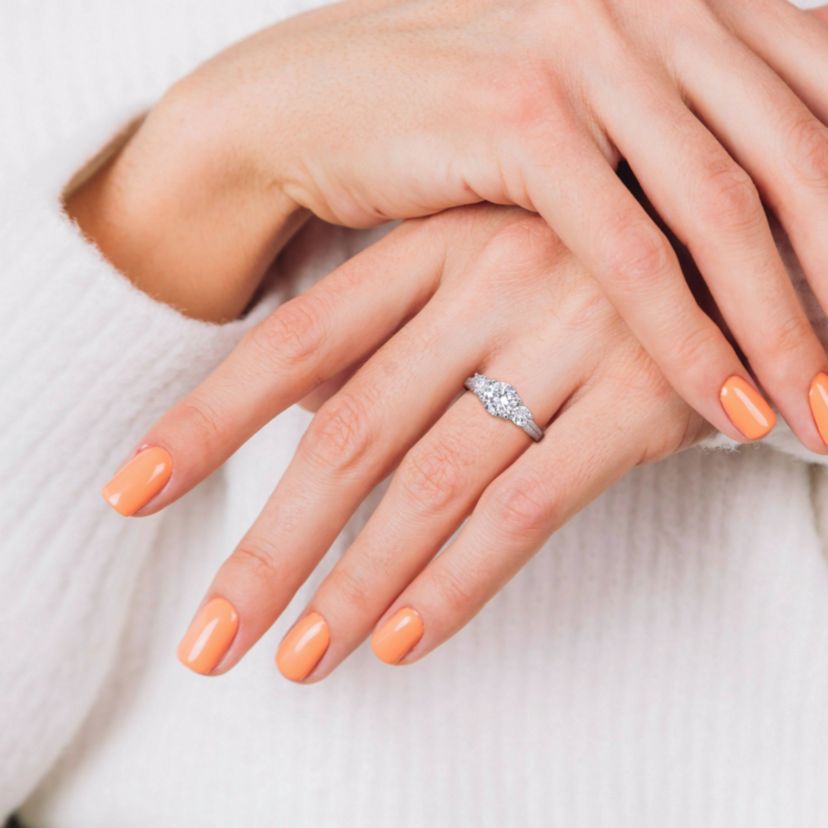 Lab Created Cubic Zirconia 3-Stone Engagement Ring in Sterling Silver