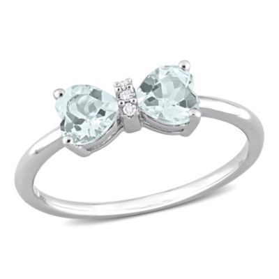 Belk & Co Aquamarine and Diamond Accent Bow Ring in Sterling Silver