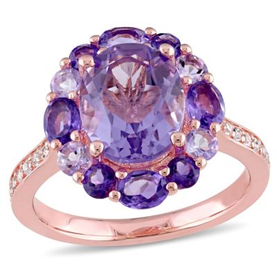 Belk & Co Amethyst, White Topaz and Rose de France Floral Ring in Rose Plated Sterling Silver, Pink, 7.5