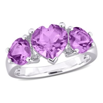 Belk & Co Amethyst 3-Stone Heart Ring in Sterling Silver, White, 4.5