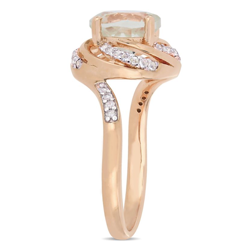 Green Quartz, White Topaz and Diamond Accent Interlaced Swirl Halo Ring in Rose Plated Sterling Silver