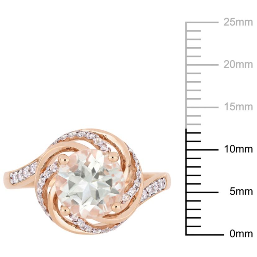 Green Quartz, White Topaz and Diamond Accent Interlaced Swirl Halo Ring in Rose Plated Sterling Silver