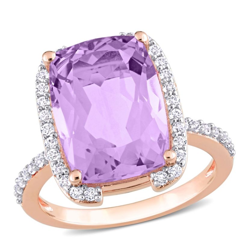 Rose de France and White Topaz Cocktail Ring in Rose Plated Sterling Silver