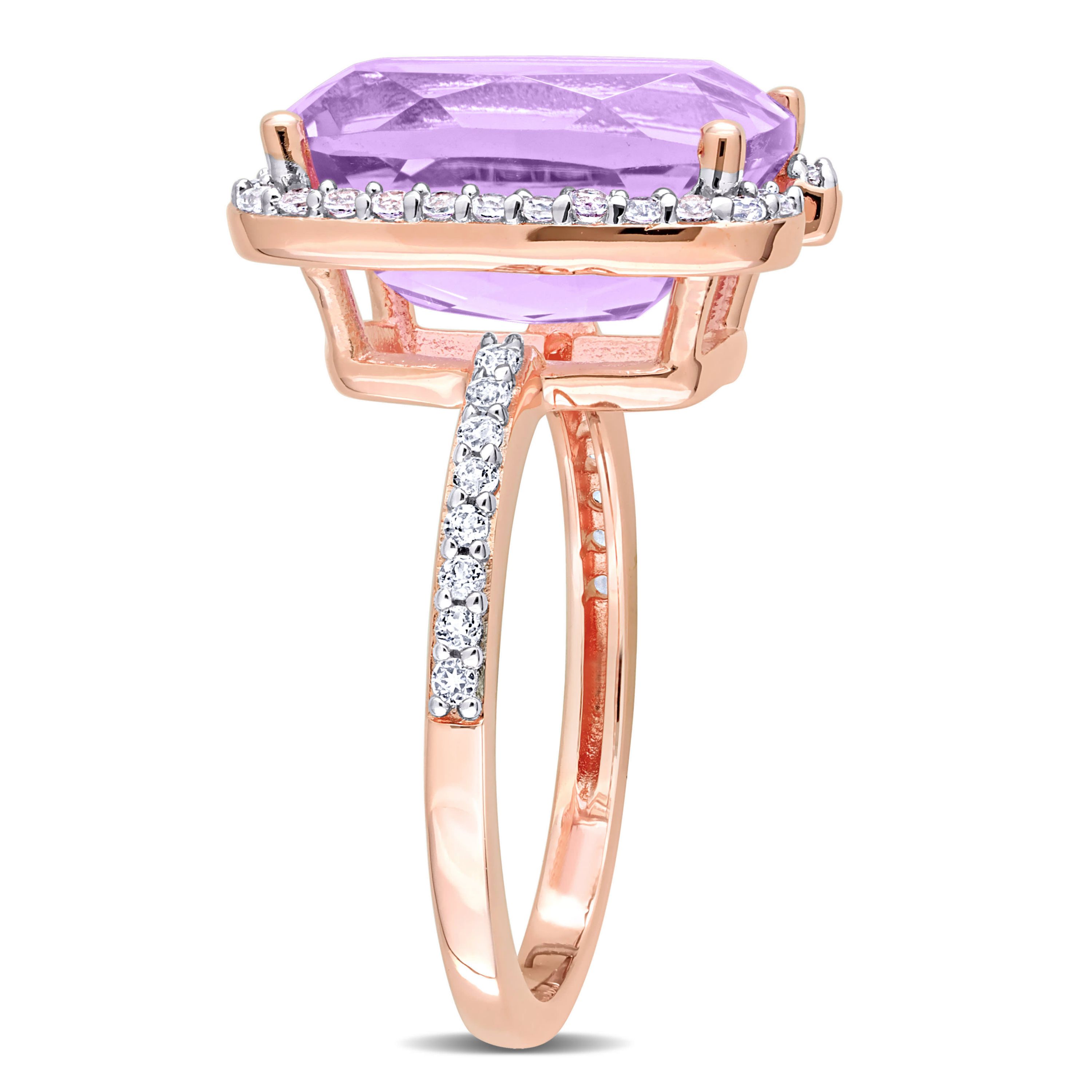 Rose de France and White Topaz Cocktail Ring in Rose Plated Sterling Silver