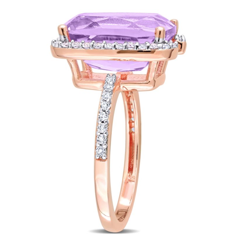 Rose de France and White Topaz Cocktail Ring in Rose Plated Sterling Silver