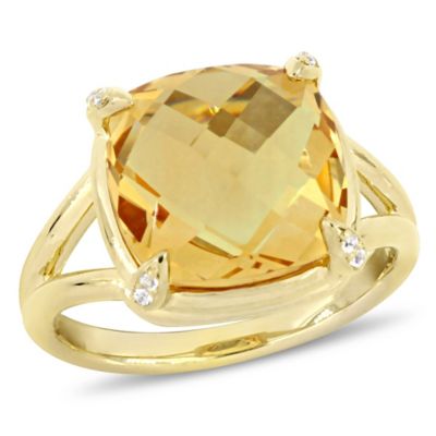Belk & Co Citrine and White Topaz Split Shank Ring in Yellow Plated Sterling Silver, 5.5