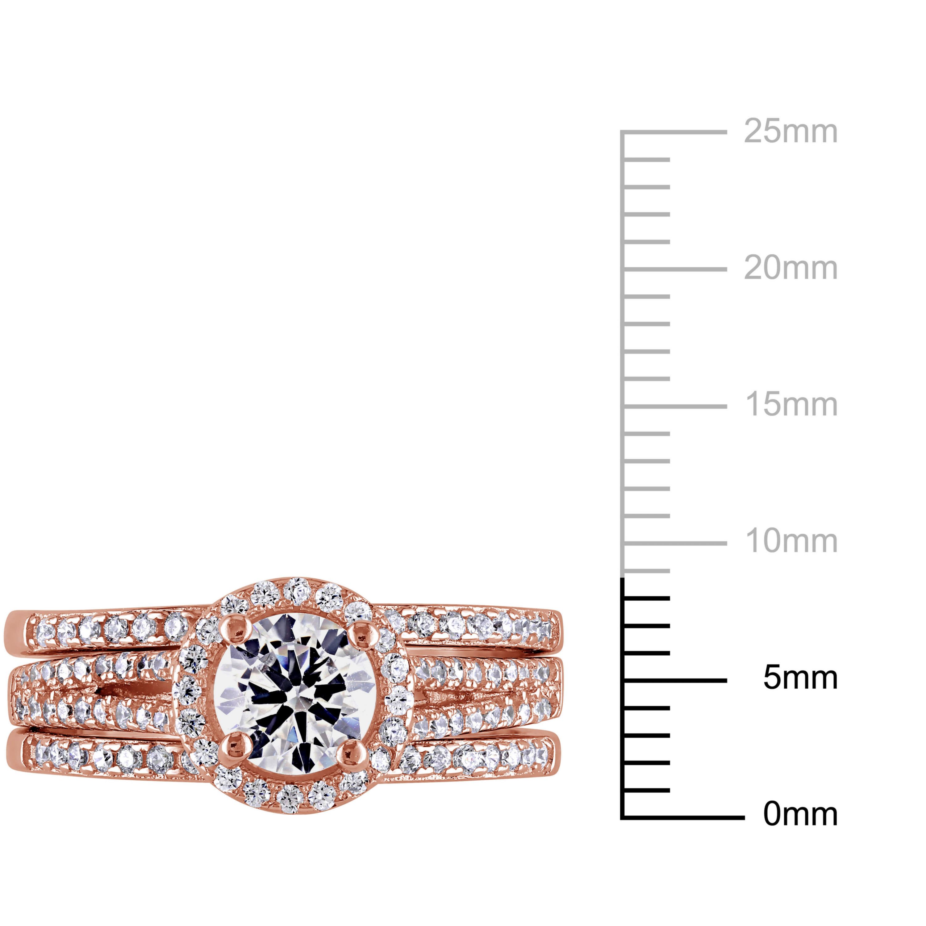 Lab Created Cubic Zirconia Halo Bridal Ring Set in Rose Plated Sterling Silver