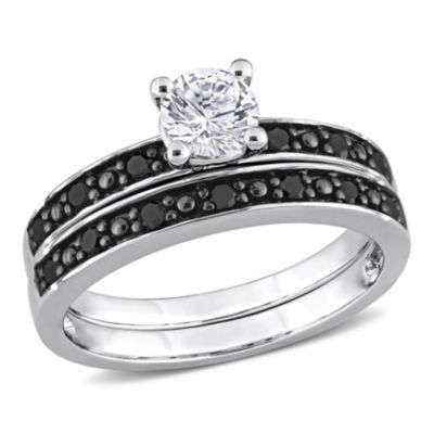 Belk & Co Lab Created White Sapphire and 1/4 ct. t.w. Diamond Bridal Ring Set in Sterling Silver with Black Rhodium