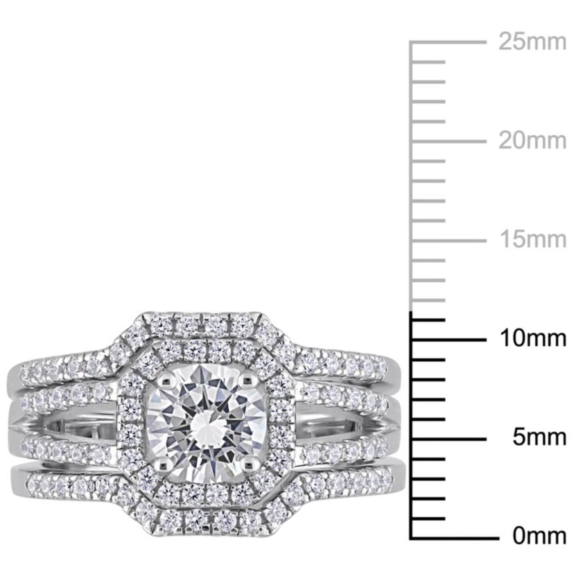 Lab Created Cubic Zirconia Halo Split Shank Bridal Ring Set in Sterling Silver