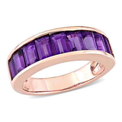 Belk & Co African-Amethyst Semi-Eternity Anniversary Band in Rose Plated Sterling Silver, Pink, 6
