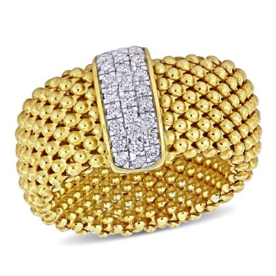 Haylee Jewels Cubic Zirconia Popcorn Flexible Ring in Yellow Plated Sterling Silver, 8.5