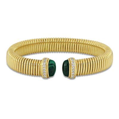 Haylee Jewels Cubic Zirconia & Gemstone Omega Bangle in Yellow Plated Sterling Silver