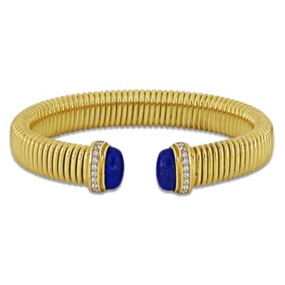 Haylee Jewels Cubic Zirconia & Gemstone Omega Bangle in Yellow Plated Sterling Silver