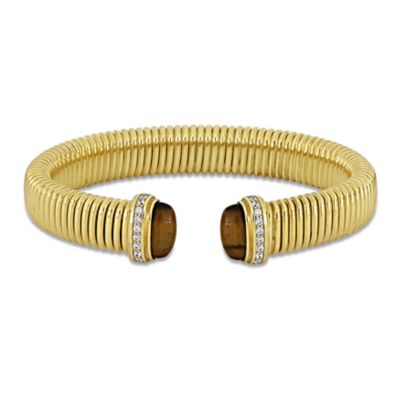 Haylee Jewels Cubic Zirconia & Gemstone Omega Bangle in Yellow Plated Sterling Silver