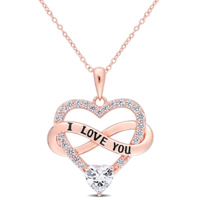 Haylee Jewels Cubic Zirconia Heart & Infinity Pendant with Chain in Rose Plated Sterling Silver, White