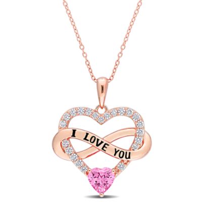 Haylee Jewels Cubic Zirconia Heart & Infinity Pendant with Chain in Rose Plated Sterling Silver, Pink