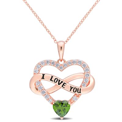 Haylee Jewels Cubic Zirconia Heart & Infinity Pendant with Chain in Rose Plated Sterling Silver, Green