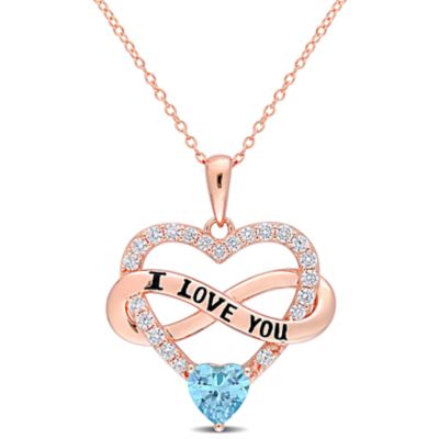 Haylee Jewels Cubic Zirconia Heart & Infinity Pendant with Chain in Rose Plated Sterling Silver, Blue