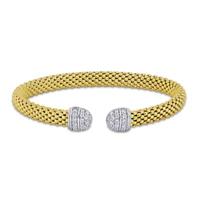 Haylee Jewels Cubic Zirconia Popcorn Strech Bangle in Two-Tone Sterling Silver, White