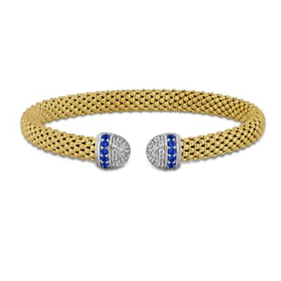 Haylee Jewels Cubic Zirconia Popcorn Strech Bangle in Two-Tone Sterling Silver