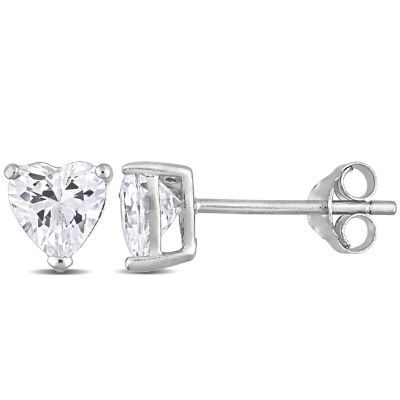 Haylee Jewels Cubic Zirconia Heart Solitaire Earring in Sterling Silver, White