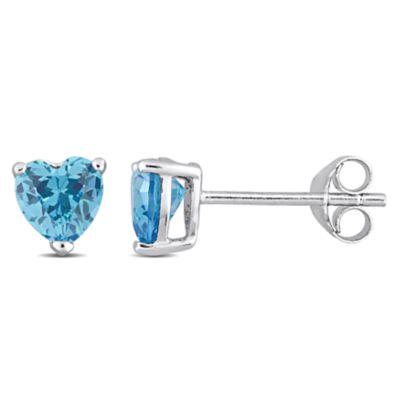 Haylee Jewels Cubic Zirconia Heart Solitaire Earring in Sterling Silver, Light Blue
