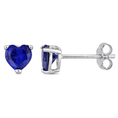 Haylee Jewels Cubic Zirconia Heart Solitaire Earring in Sterling Silver, Blue