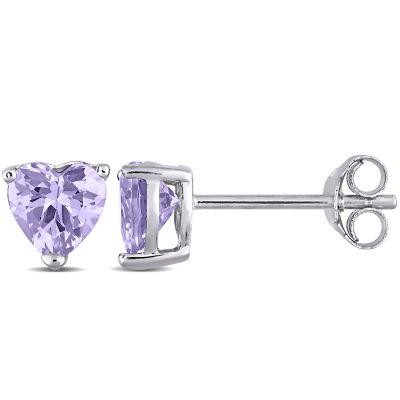 Haylee Jewels Cubic Zirconia Heart Solitaire Earring in Sterling Silver, Purple